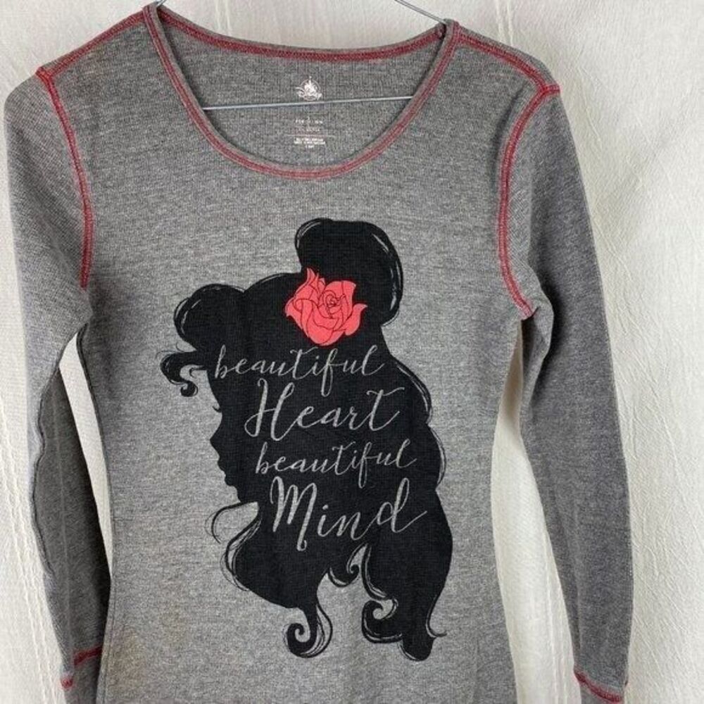 Disney Store Beauty Beast Silhouette Rose Beautiful Heart Mind Waffle‎ Gray L